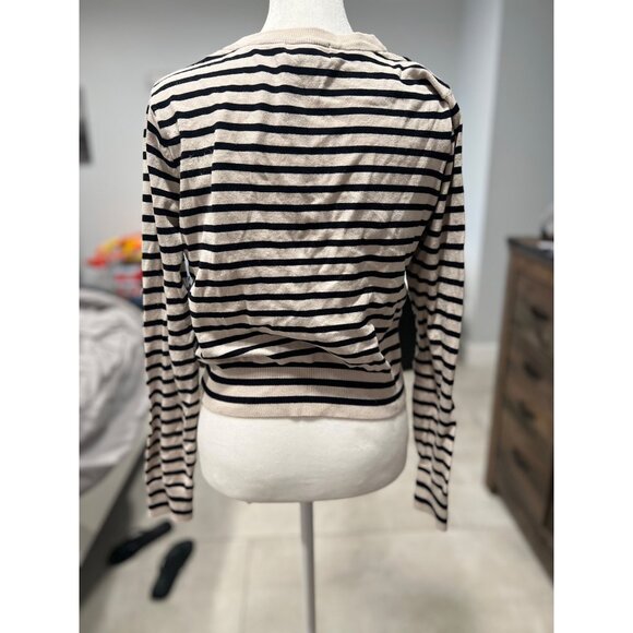 H&M trending womens striped long sleeve button-down cardigan sweater blouse SM - Picture 4 of 4